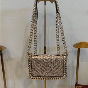 ALDO Gold Metallic Chic Snake Print Shoulder Bag